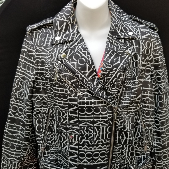 Michael kors Newspaper logo Print Leather jacket Black/white - Picture 4 of 16